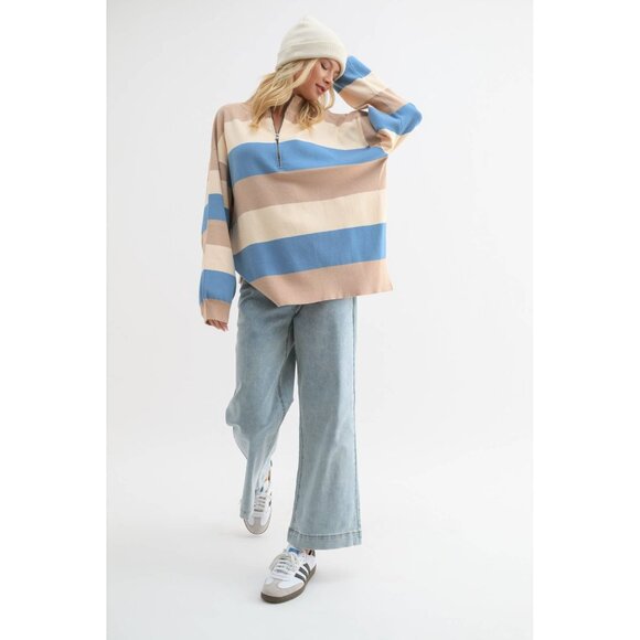 NWT WISHLIST Striped Half-Zip Sweatshirt Pullover Size Small - Picture 3 of 4